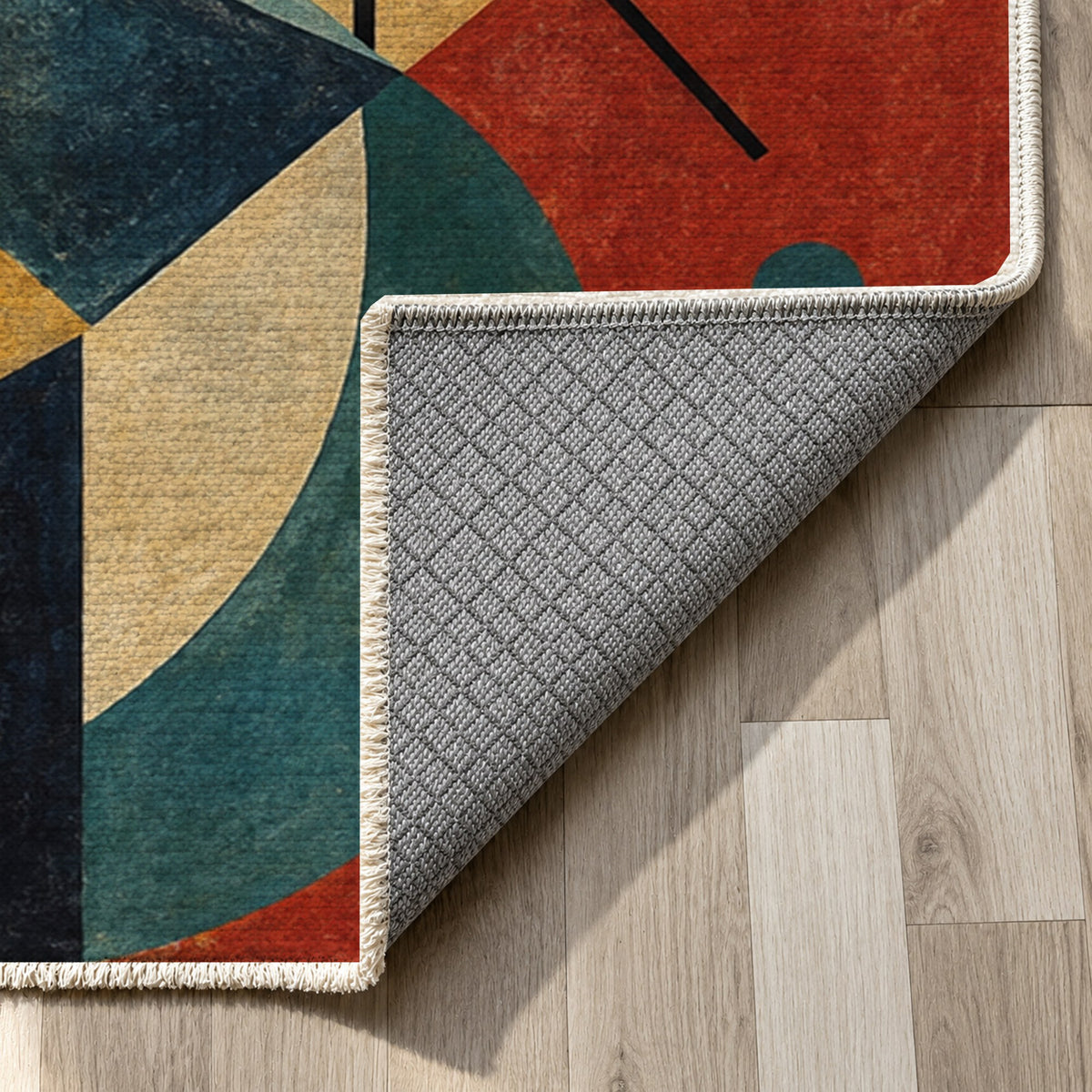 Orbital Jazz Abstract Washable Rug — backing close up