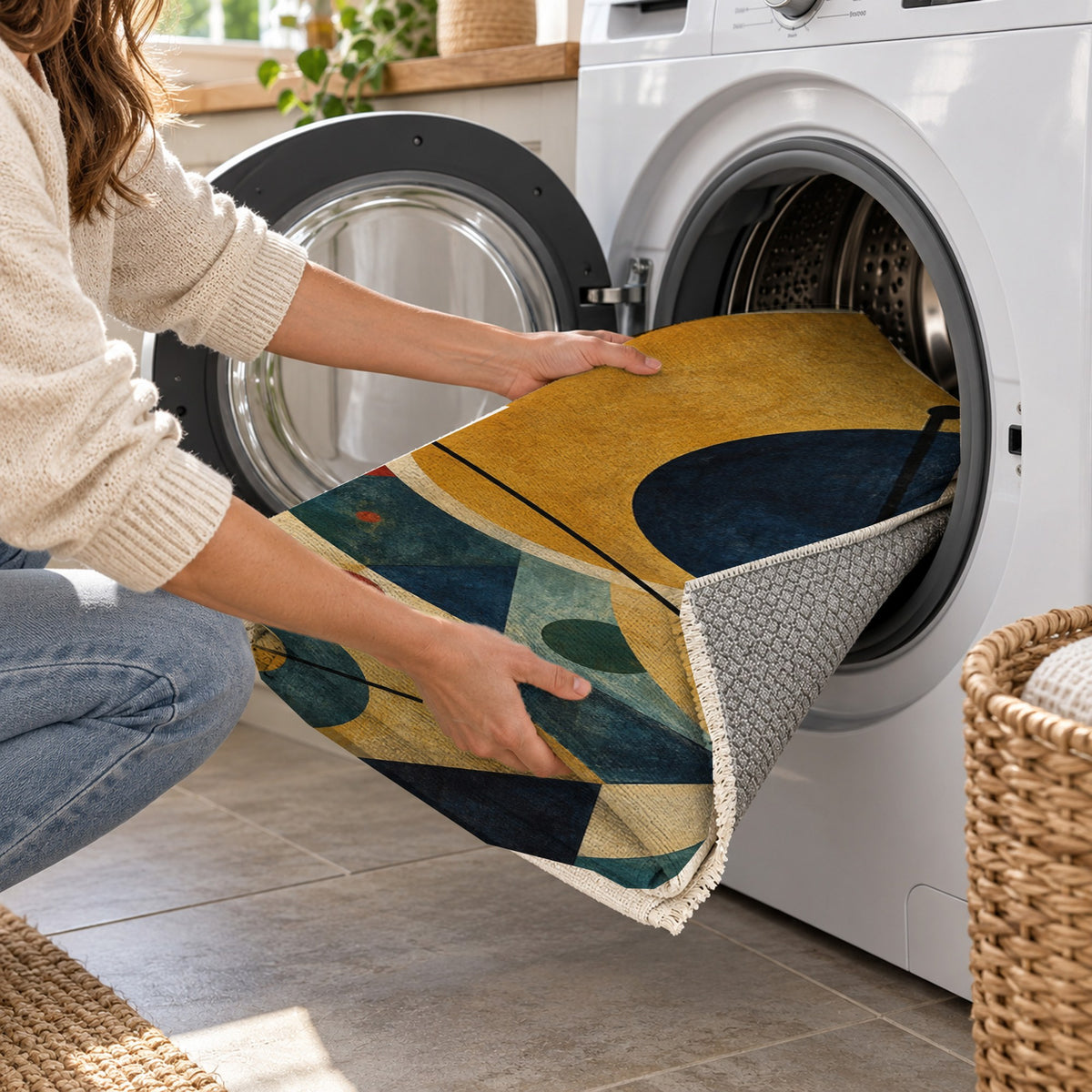Orbital Jazz Abstract Washable Rug — washing machine