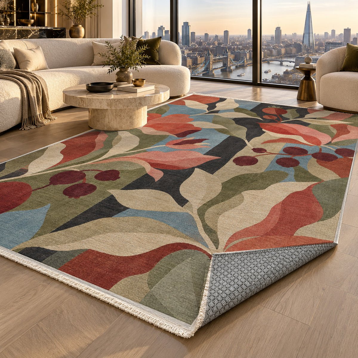 Orchard Rose Floral Washable Rug — london luxury living