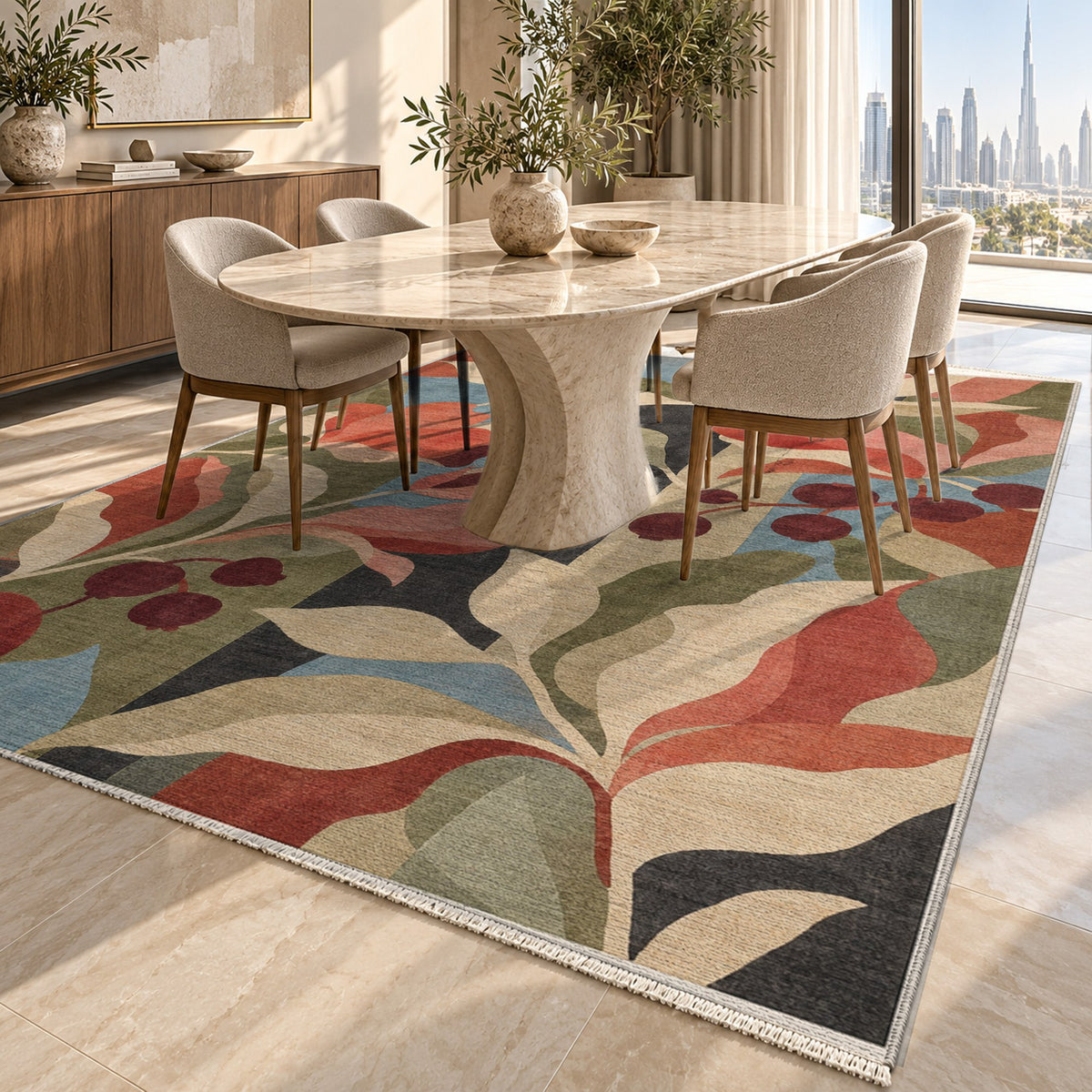 Orchard Rose Floral Washable Rug — dubai dining