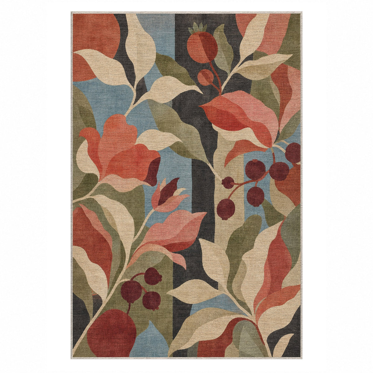 Orchard Rose Floral Washable Rug — top view