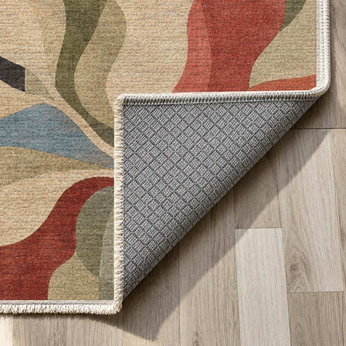 Orchard Rose Floral Washable Rug — backing close up