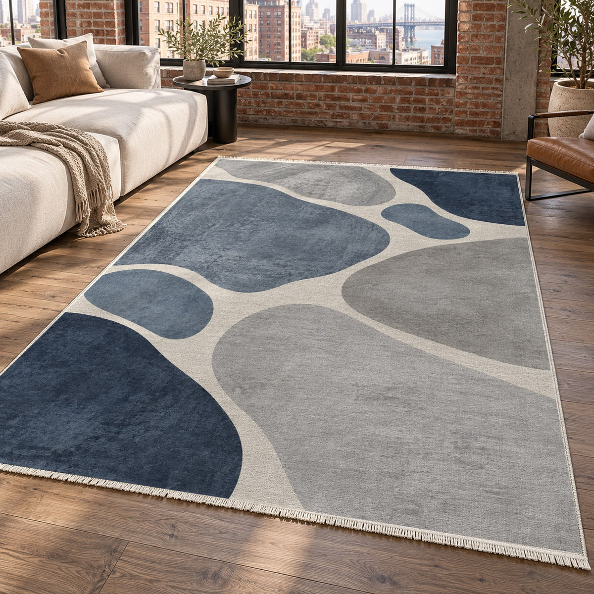 Organic Islands Blue Grey Modern Washable Rug — new york living