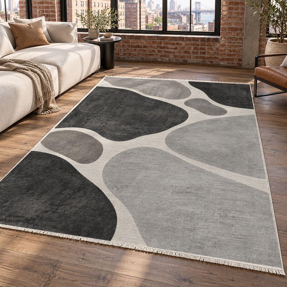 Organic Islands Charcoal Ivory Modern Washable Rug — new york living