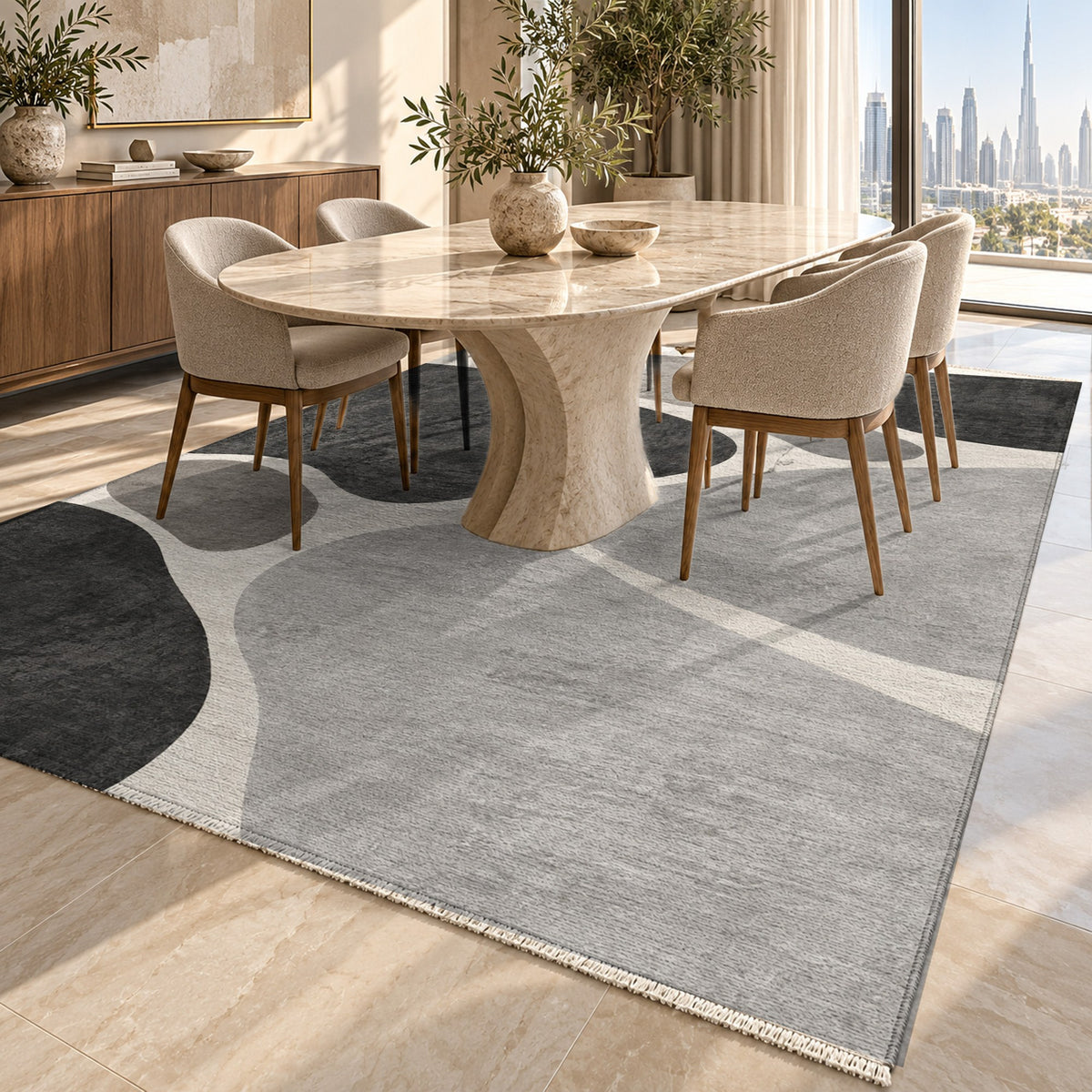 Organic Islands Charcoal Ivory Modern Washable Rug — dubai dining