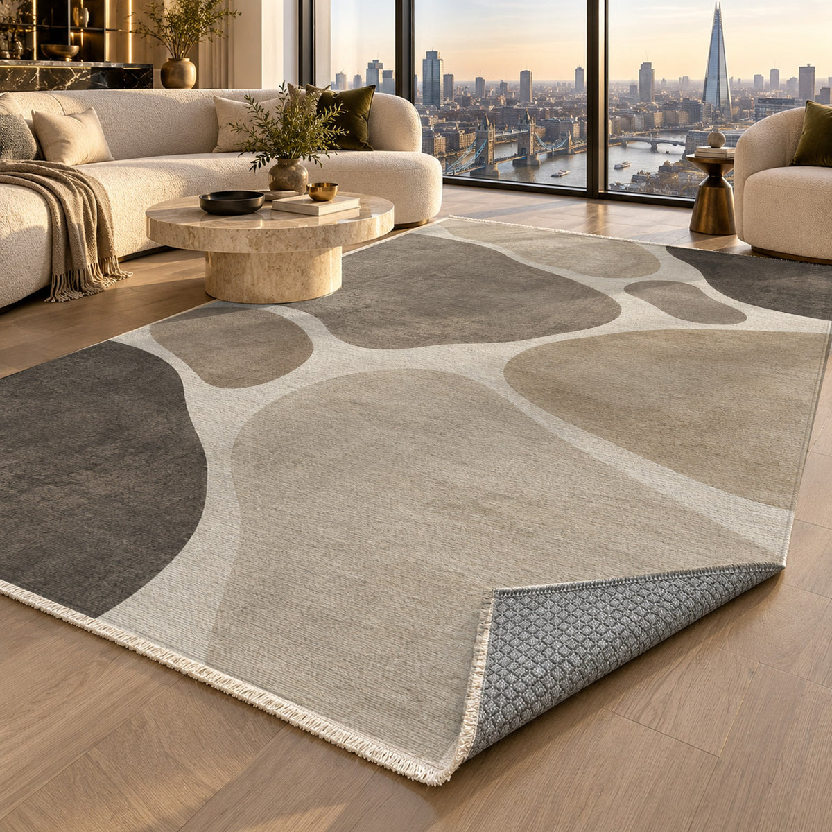 Organic Islands Ivory Taupe Modern Washable Rug — london luxury living