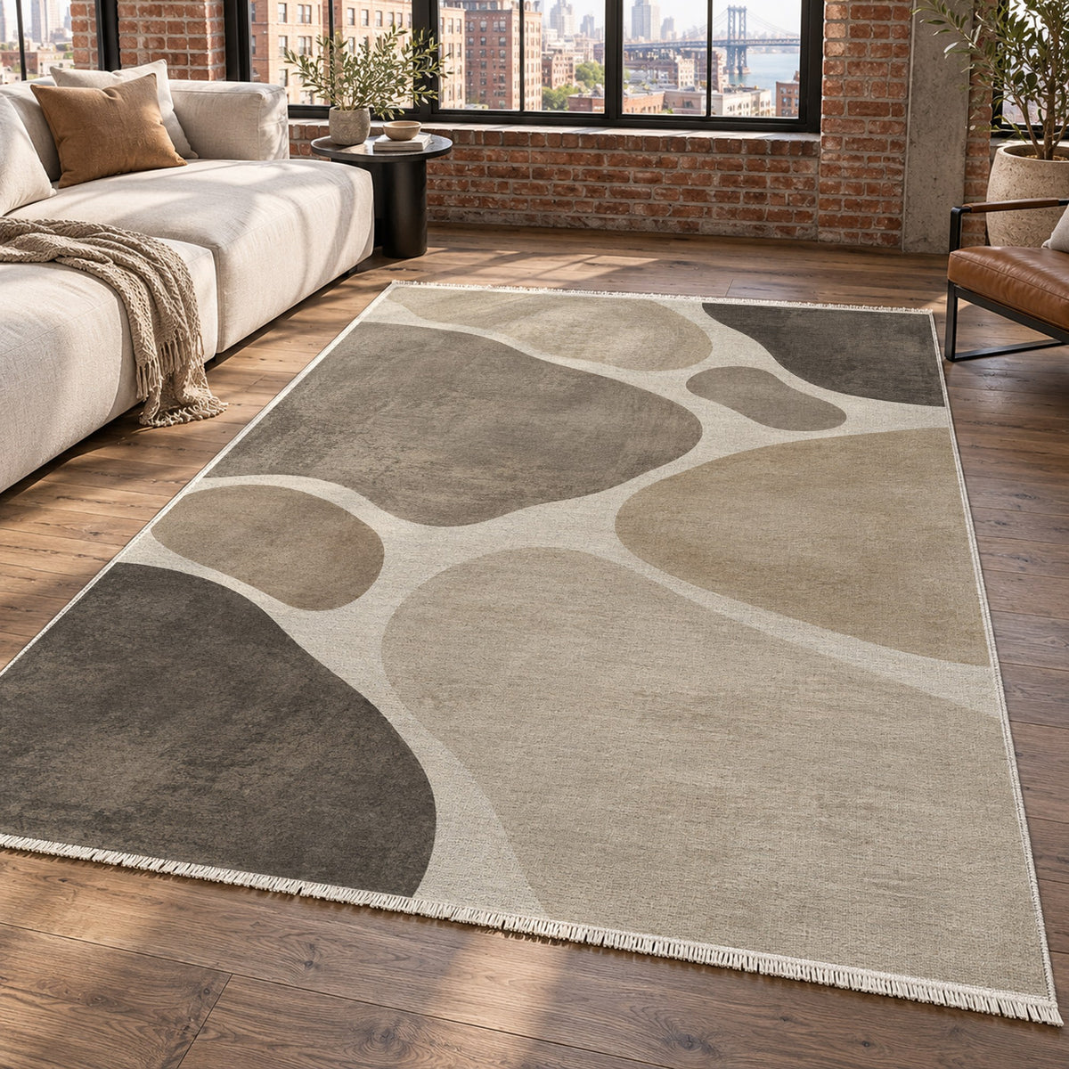 Organic Islands Ivory Taupe Modern Washable Rug — new york living