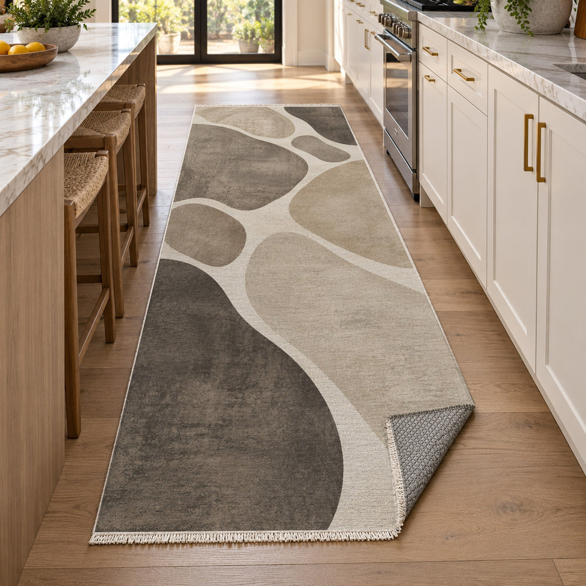 Organic Islands Ivory Taupe Modern Washable Rug — new york kitchen runner