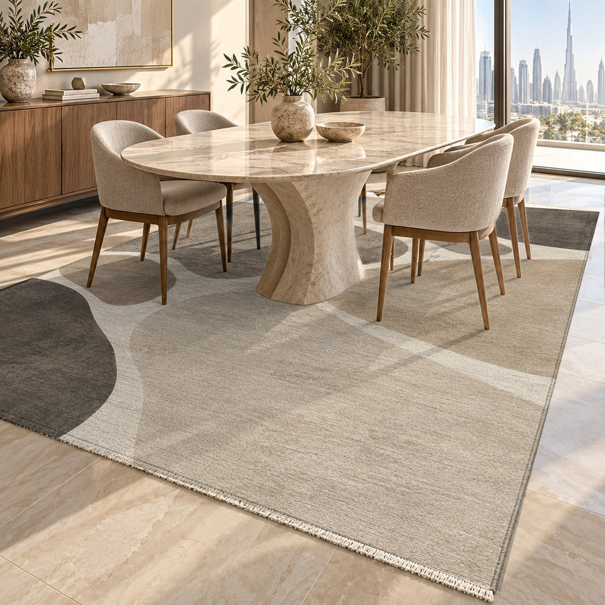 Organic Islands Ivory Taupe Modern Washable Rug — dubai dining