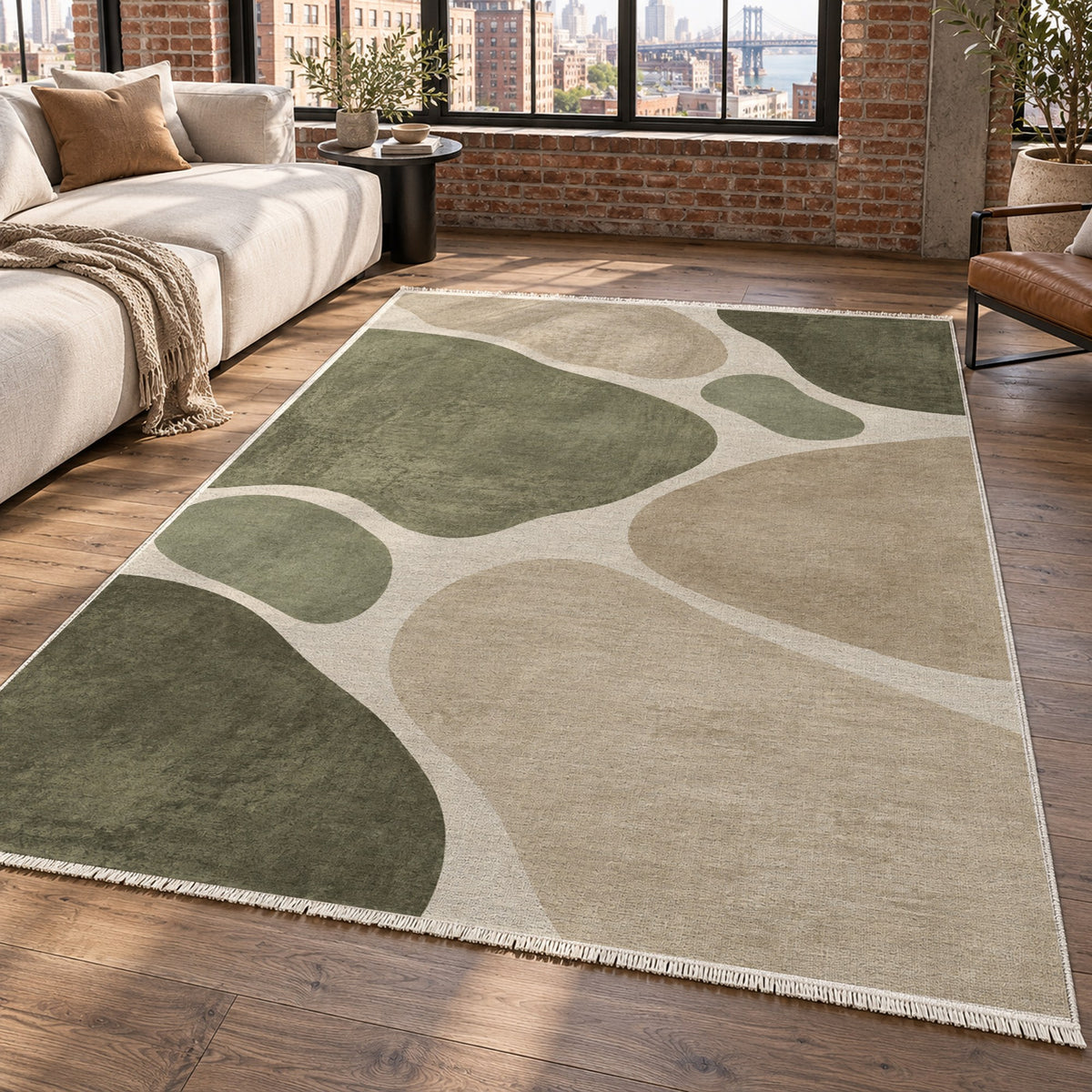 Organic Islands Sage Sand Modern Washable Rug — new york living