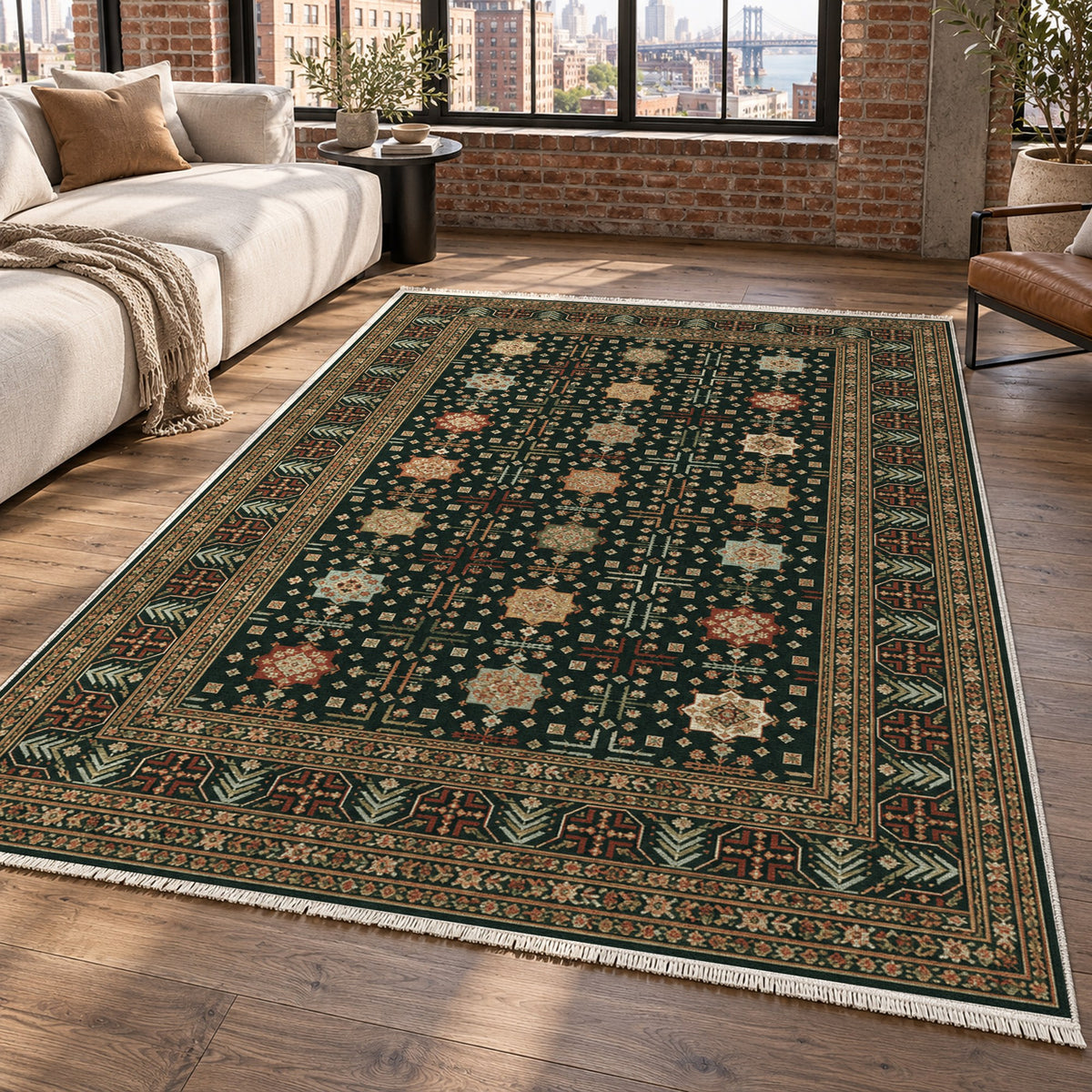 Ornamental Geometric Forest Rust Ethnic Washable Rug — new york living