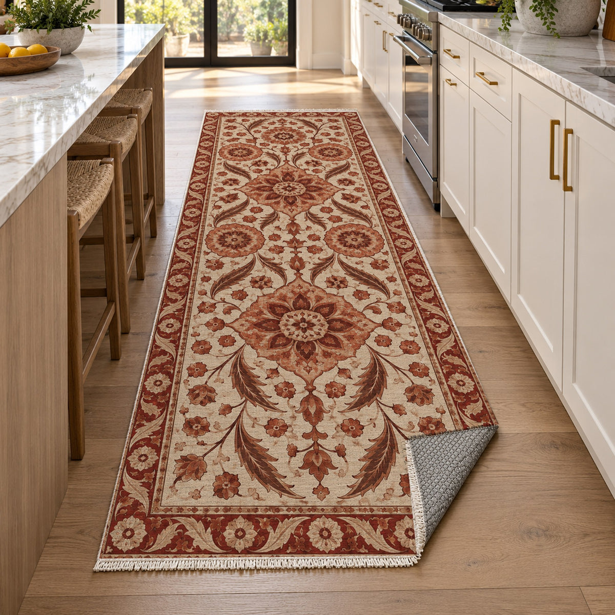 Ottoman Rosettes Rust Sand Classic Washable Rug — new york kitchen runner