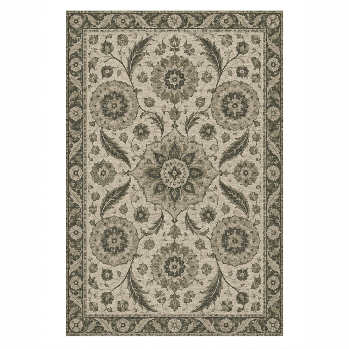 Ottoman Rosettes Sage Stone Classic Washable Rug — top view