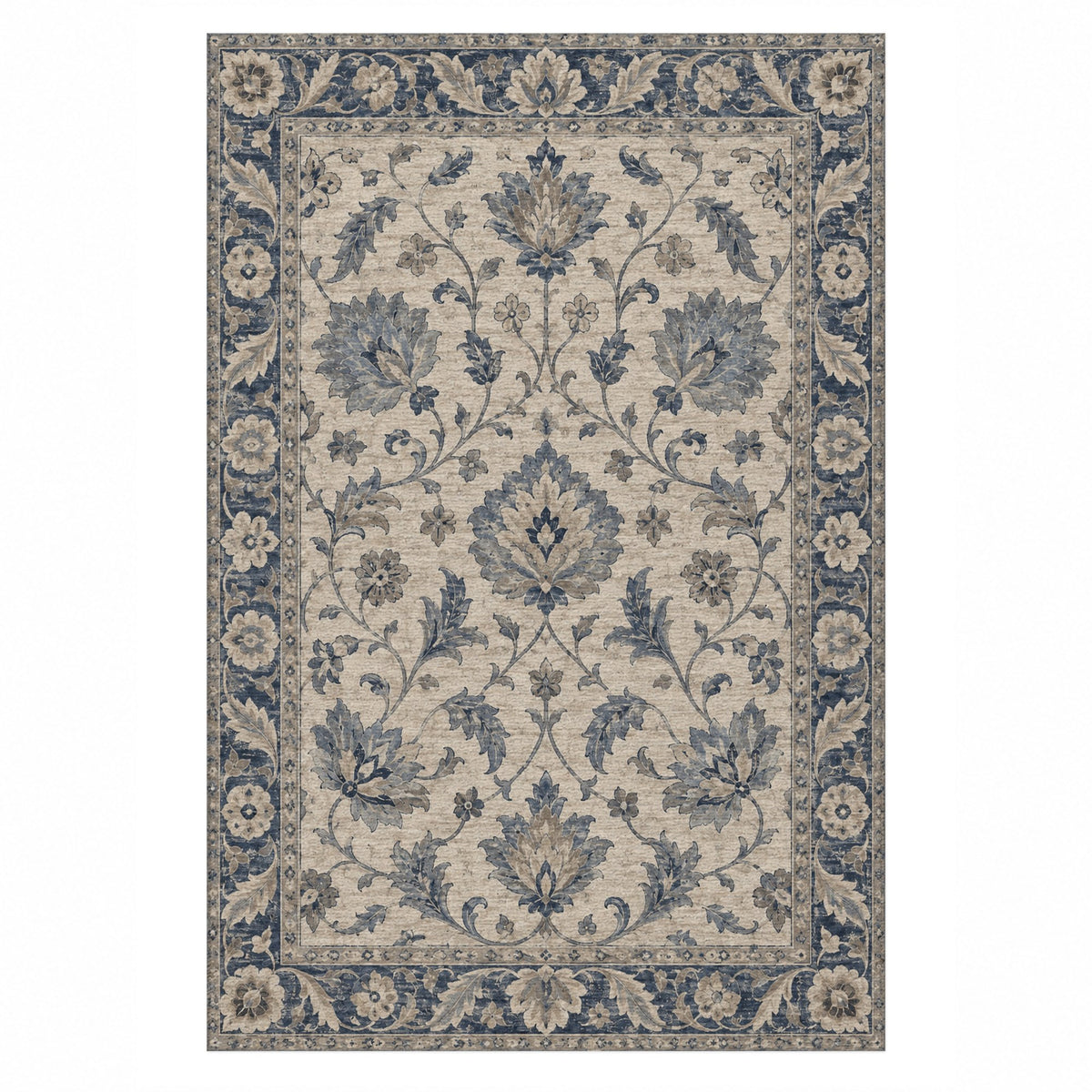Oushak Garden Blue Ivory Classic Washable Rug — top view