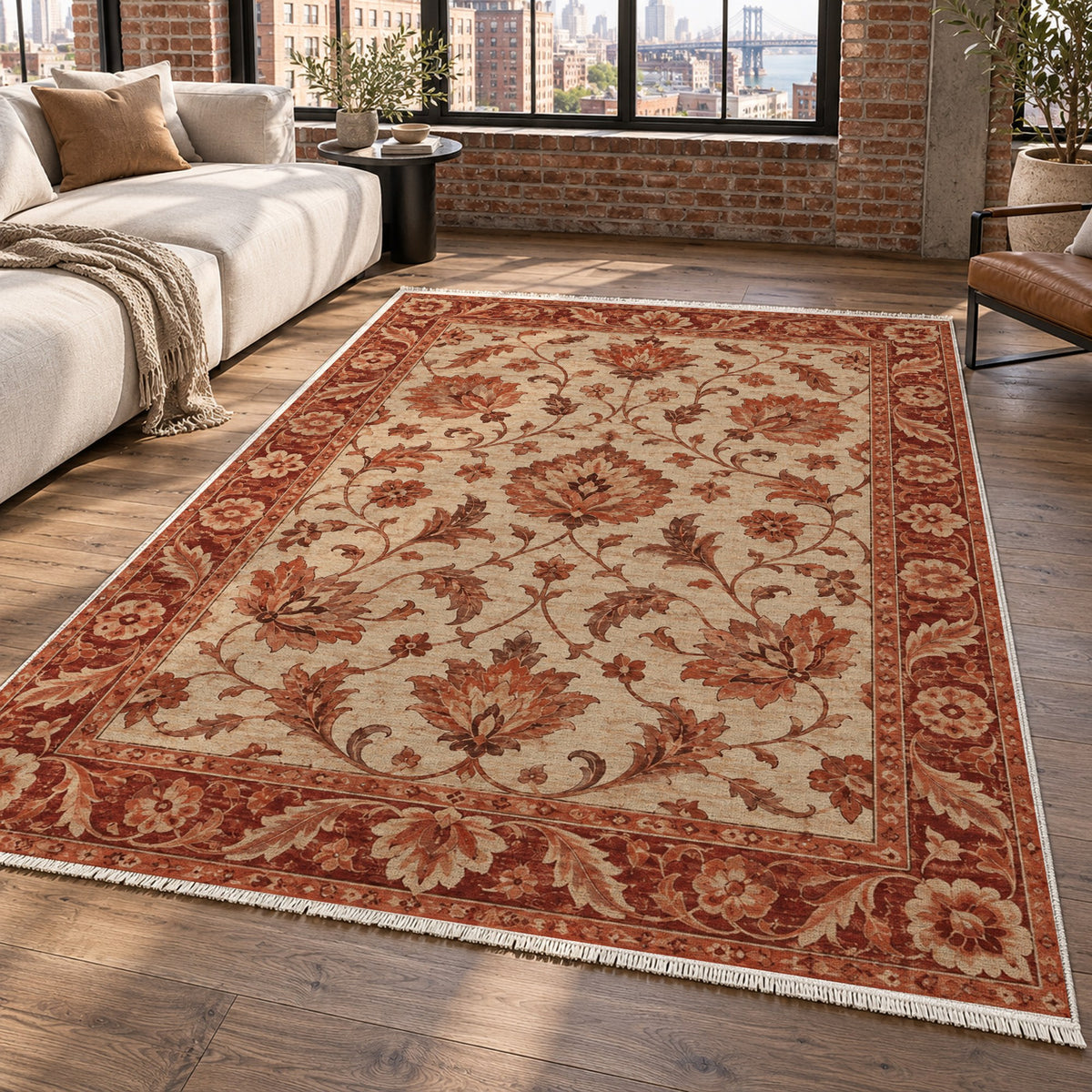 Oushak Garden Rust Sand Classic Washable Rug — new york living