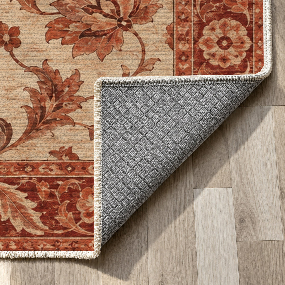 Oushak Garden Rust Sand Classic Washable Rug — backing close up
