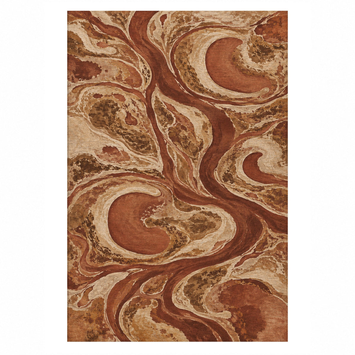 Ox Bow Lakes Terracotta Abstract Washable Rug — top view