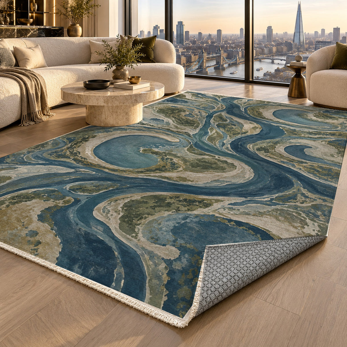 Ox Bow Lakes Abstract Washable Rug — london luxury living