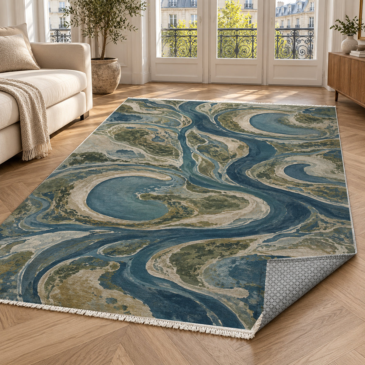 Ox Bow Lakes Abstract Washable Rug — paris living