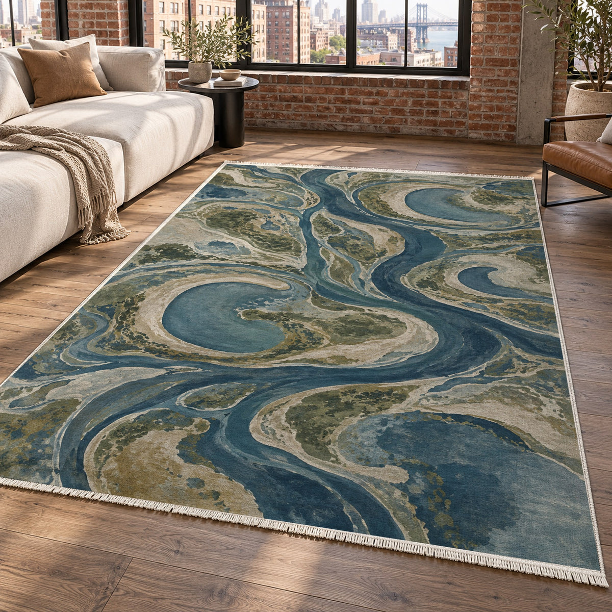 Ox Bow Lakes Abstract Washable Rug — new york living