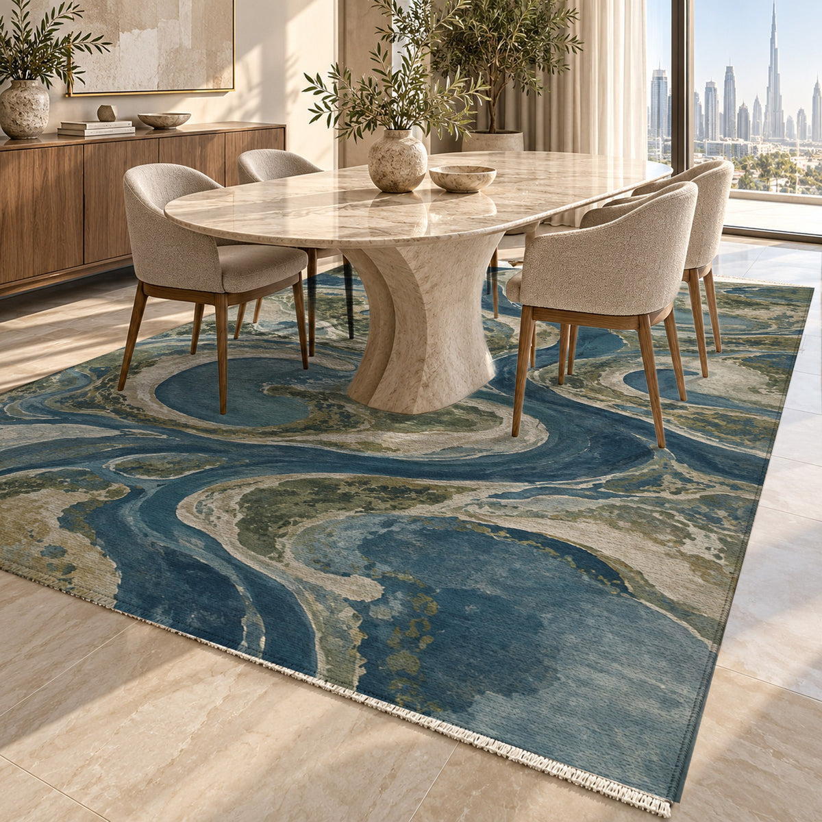 Ox Bow Lakes Abstract Washable Rug — dubai dining