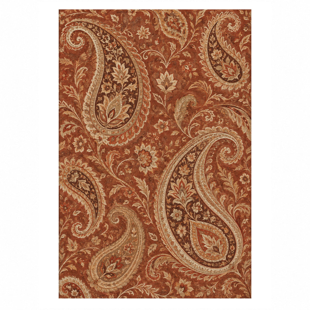 Paisley Wind Terracotta Ethnic Washable Rug — top view