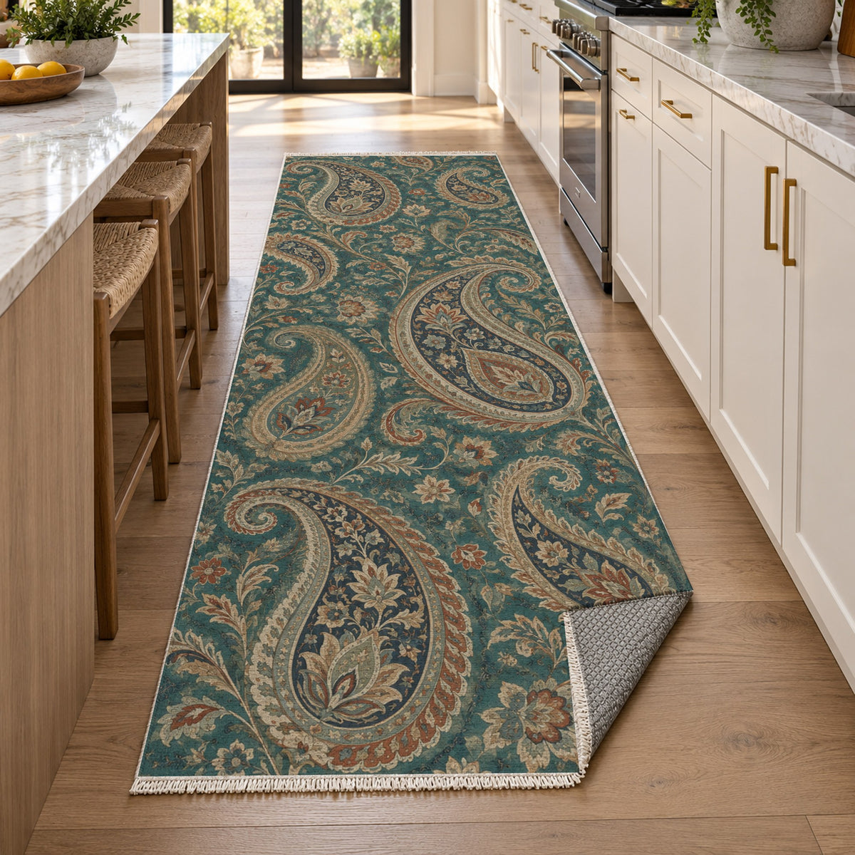 Paisley Wind Ethnic Washable Rug — new york kitchen runner