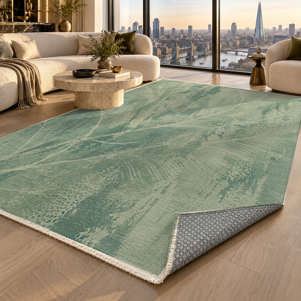 Pampas Aqua Abstract Washable Rug — london luxury living