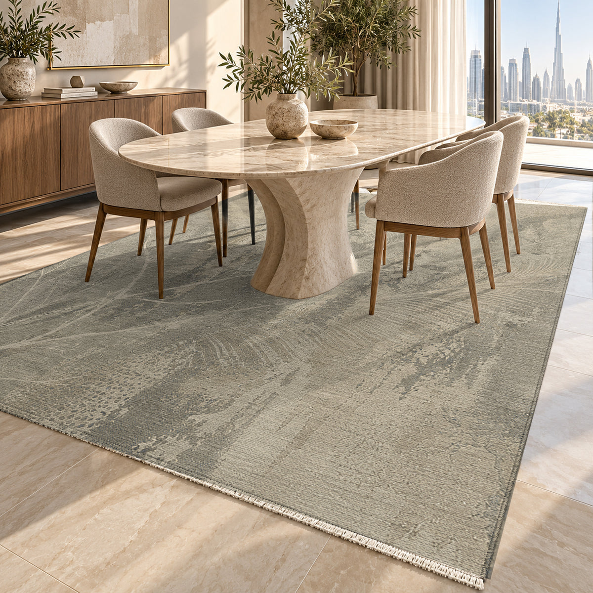 Pampas Stone Abstract Washable Rug — dubai dining