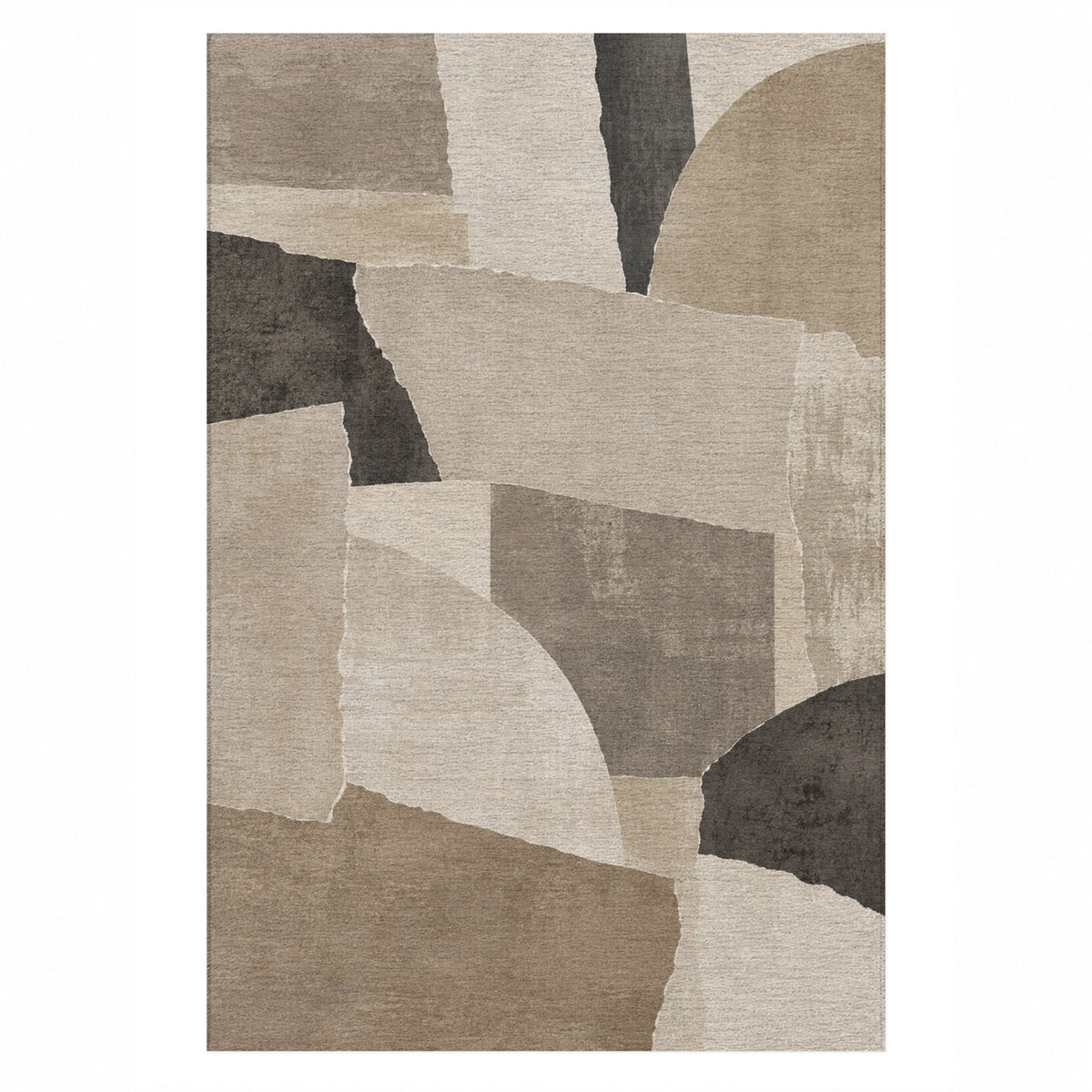 Paper Collage Ivory Taupe Modern Washable Rug — top view
