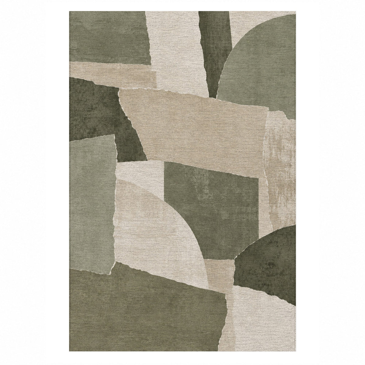 Paper Collage Sage Sand Modern Washable Rug — top view