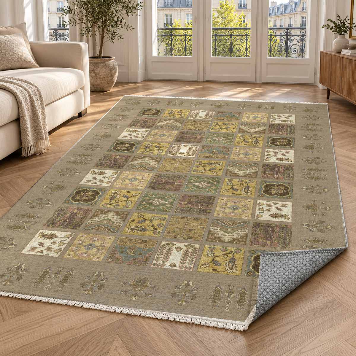 Patchwork Beige Ethnic Washable Rug — paris living