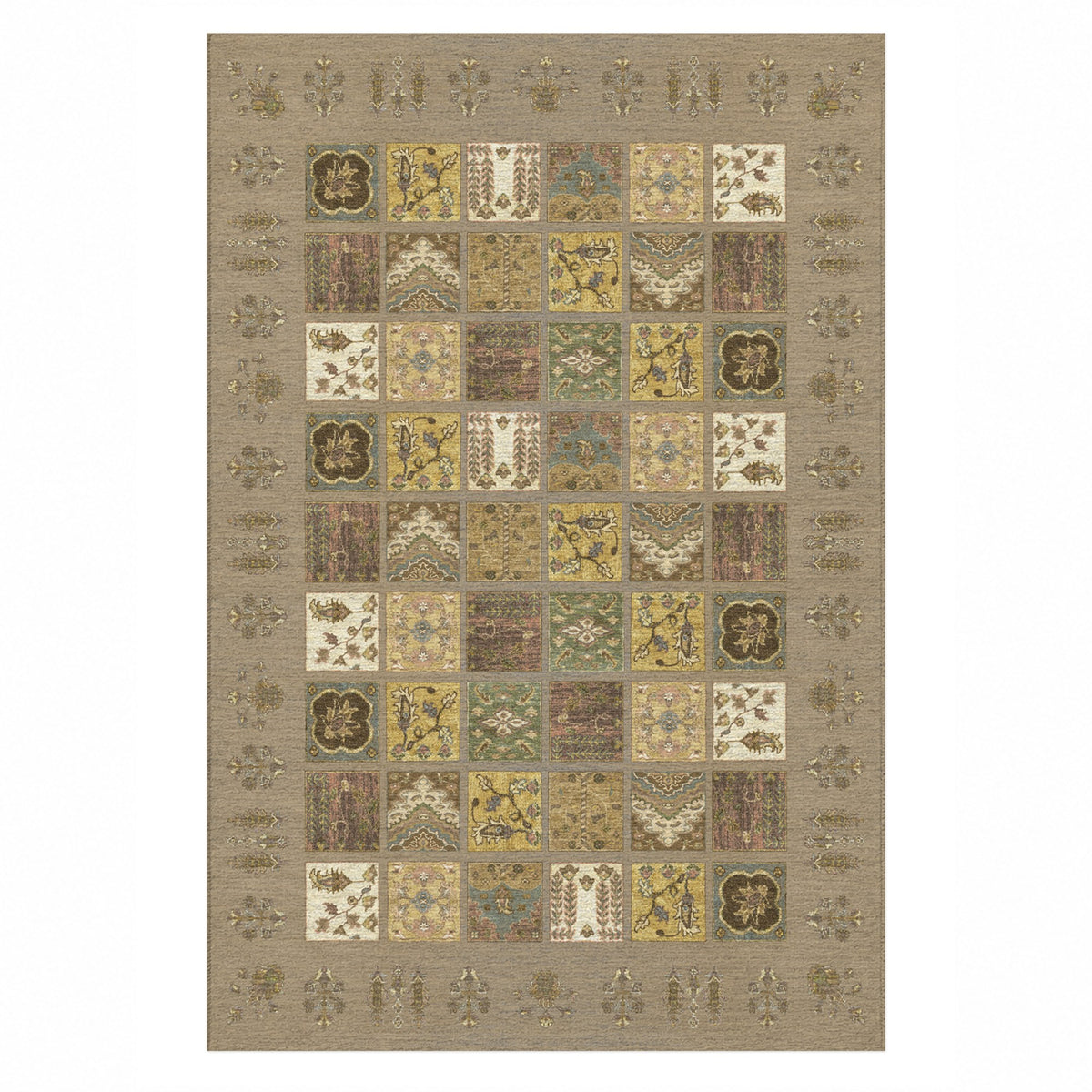 Patchwork Beige Ethnic Washable Rug — top view