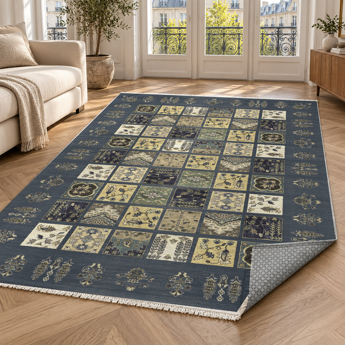 Patchwork Charcoal Ethnic Washable Rug — paris living
