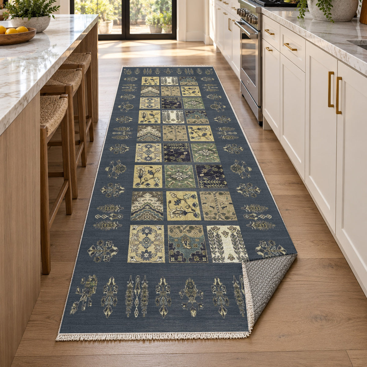 Patchwork Charcoal Ethnic Washable Rug — new york kitchen runner