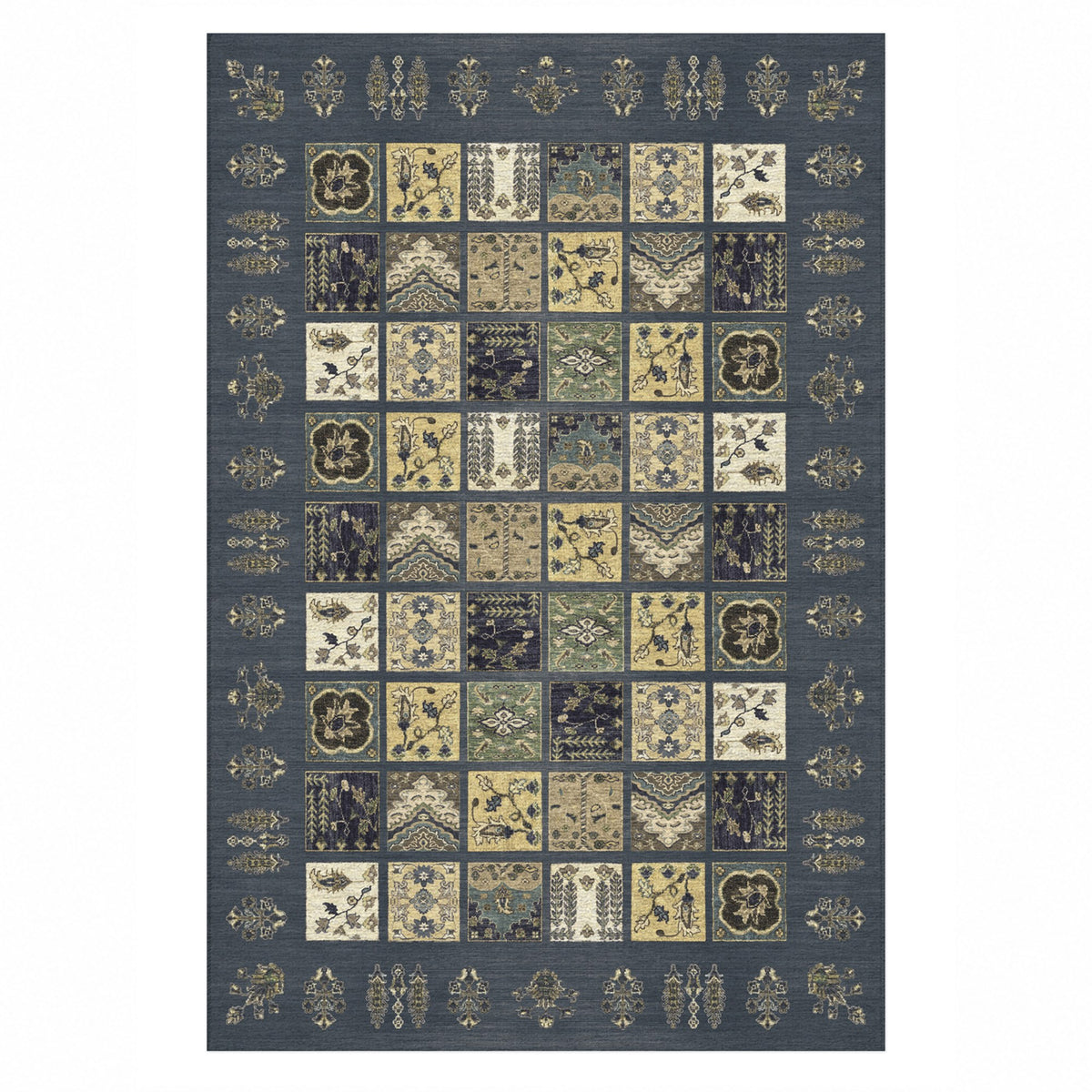 Patchwork Charcoal Ethnic Washable Rug — top view