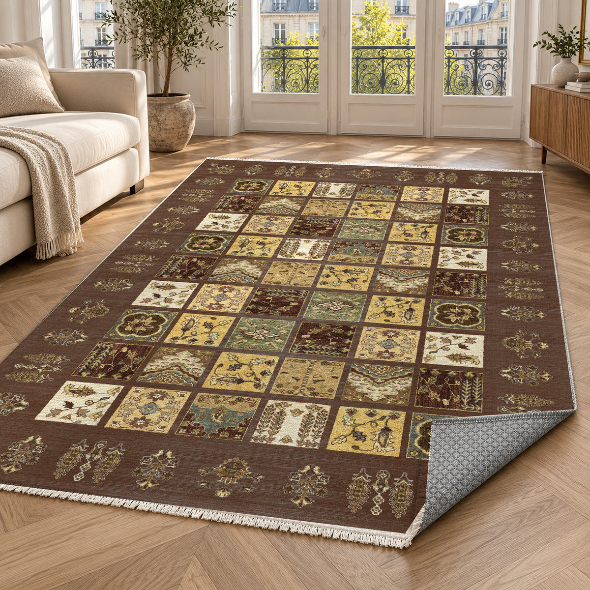 Patchwork Chocolate Ethnic Washable Rug — paris living