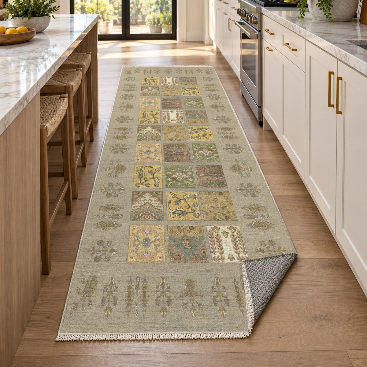Patchwork Cream Ethnic Washable Rug — new york kitchen runner