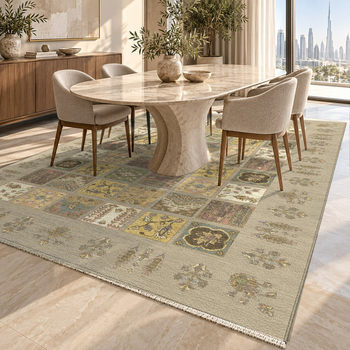 Patchwork Cream Ethnic Washable Rug — dubai dining