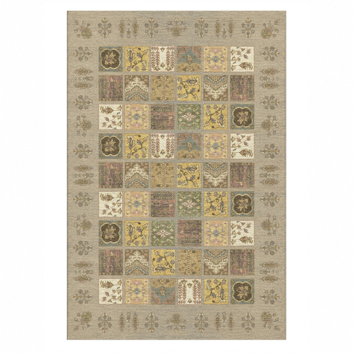 Patchwork Cream Ethnic Washable Rug — top view