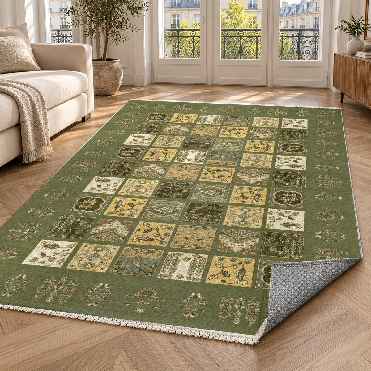 Patchwork Olive Ethnic Washable Rug — paris living