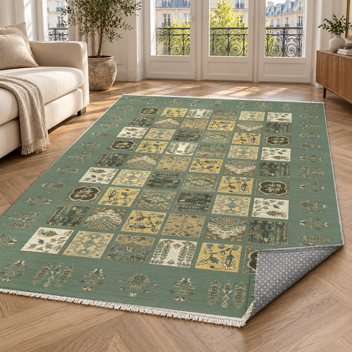 Patchwork Sage Ethnic Washable Rug — paris living