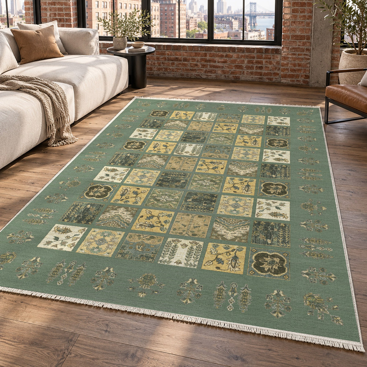 Patchwork Sage Ethnic Washable Rug — new york living