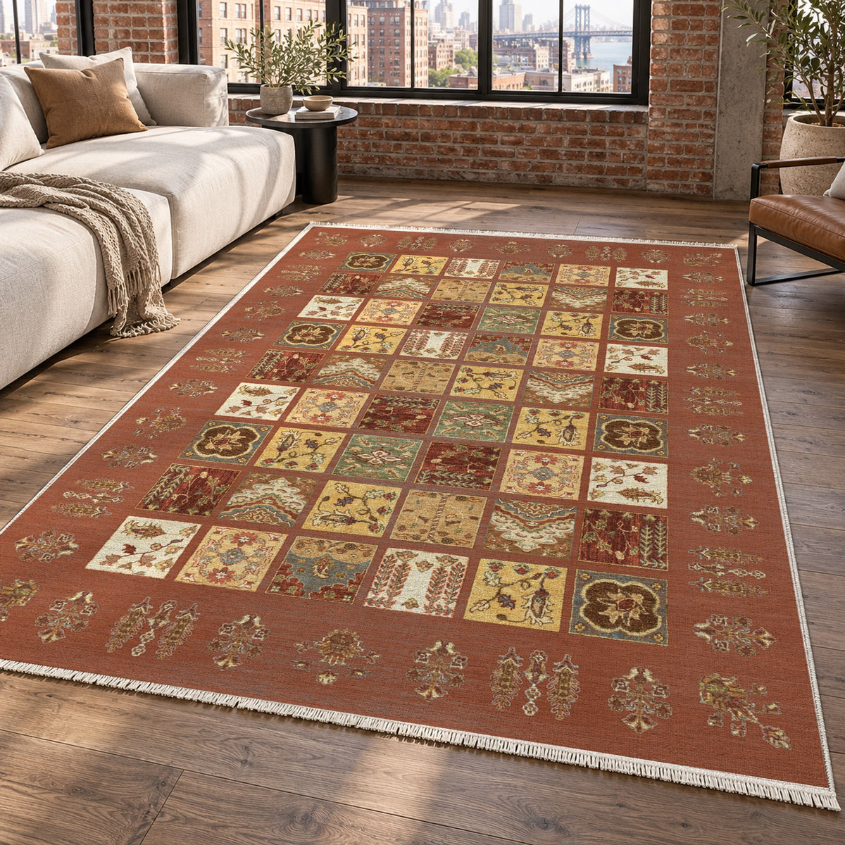 Patchwork Terracotta Ethnic Washable Rug — new york living
