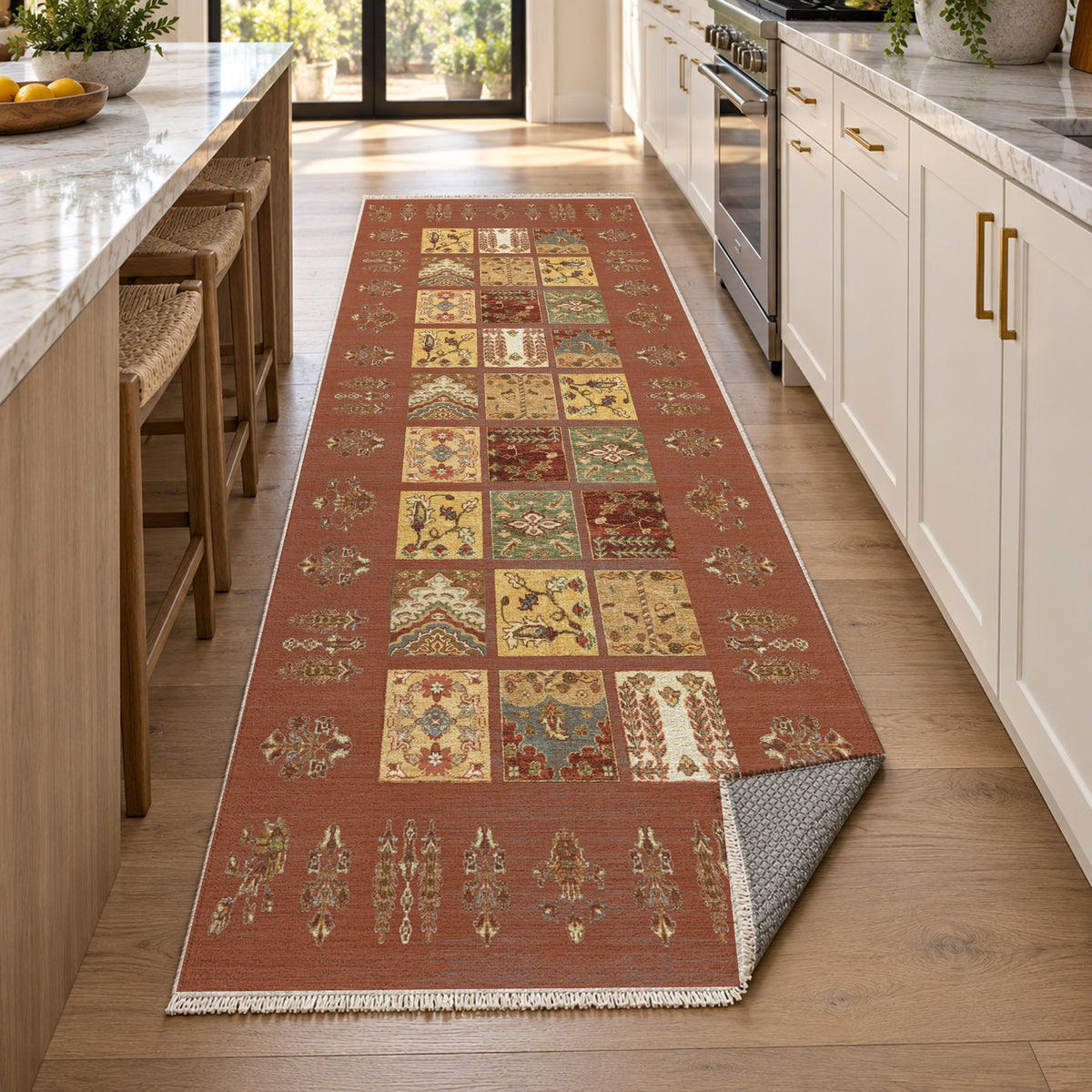 Patchwork Terracotta Ethnic Washable Rug — new york kitchen runner