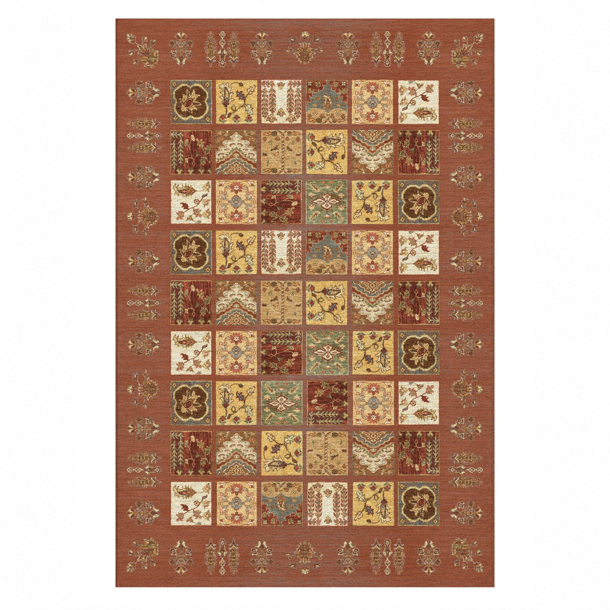 Patchwork Terracotta Ethnic Washable Rug — top view
