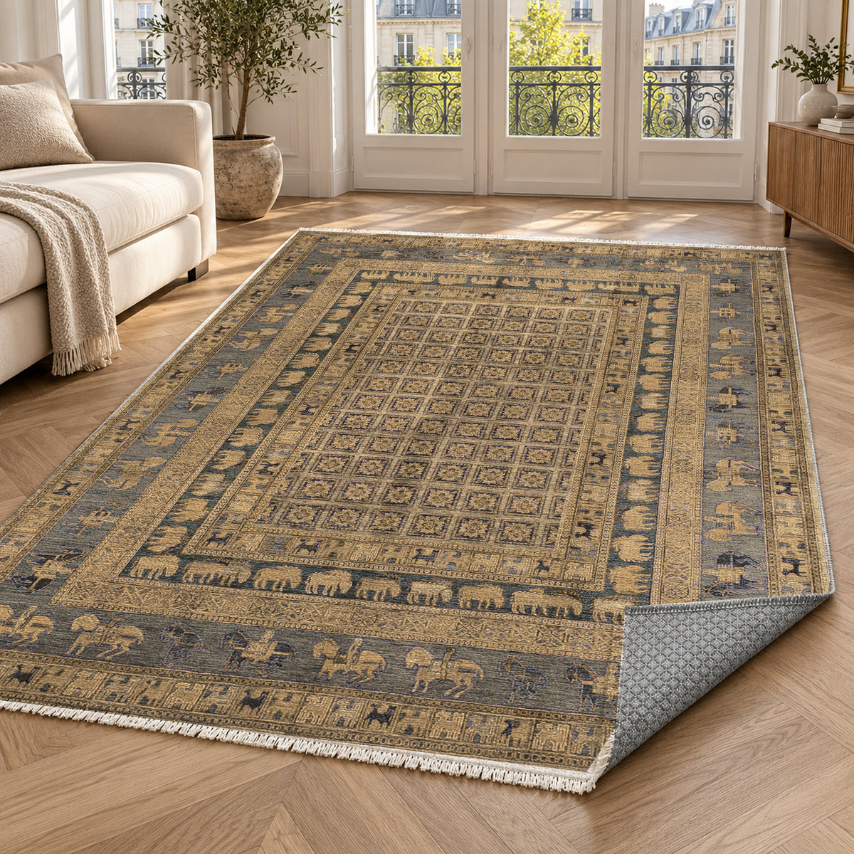 Pazyryk Beige Ethnic Washable Rug — paris living