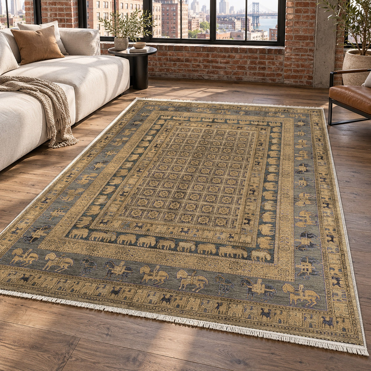 Pazyryk Beige Ethnic Washable Rug — new york living