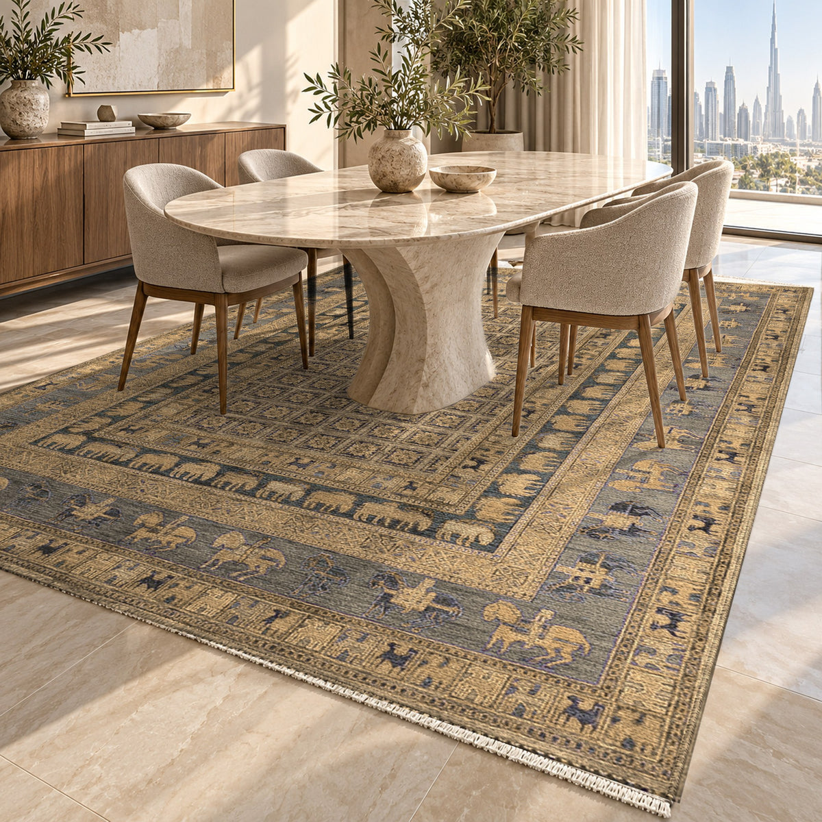 Pazyryk Beige Ethnic Washable Rug — dubai dining