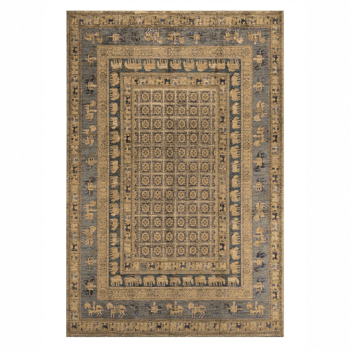 Pazyryk Beige Ethnic Washable Rug — top view